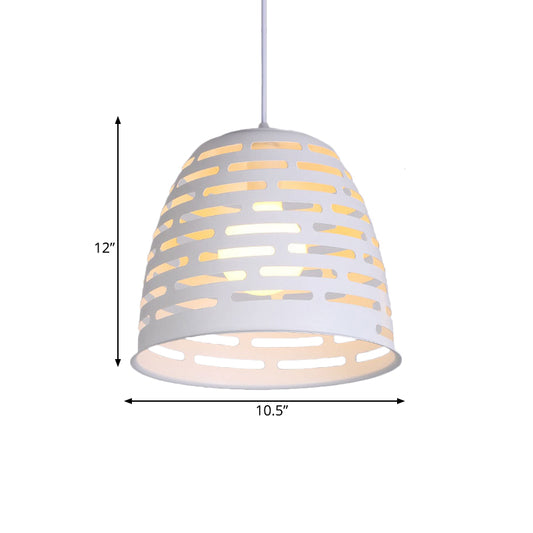 1-Bulb Restaurant Pendant Light Simple White Finish Hanging Lamp Kit with Carving Dome Iron Shade Clearhalo 'Ceiling Lights' 'Modern Pendants' 'Modern' 'Pendant Lights' 'Pendants' Lighting' 730064
