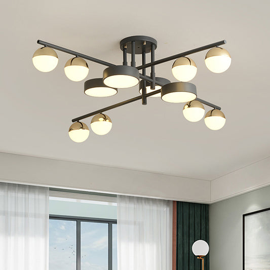 Drum and Ball Semi Flush Mount Light Modernist Metal 12-Head Living Room LED Flush Lamp in Grey Clearhalo 'Ceiling Lights' 'Chandeliers' 'Close To Ceiling Lights' 'Close to ceiling' 'Glass shade' 'Glass' 'Semi-flushmount' Lighting' 730086