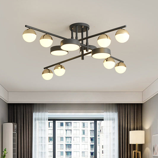 Drum and Ball Semi Flush Mount Light Modernist Metal 12-Head Living Room LED Flush Lamp in Grey Clearhalo 'Ceiling Lights' 'Chandeliers' 'Close To Ceiling Lights' 'Close to ceiling' 'Glass shade' 'Glass' 'Semi-flushmount' Lighting' 730087