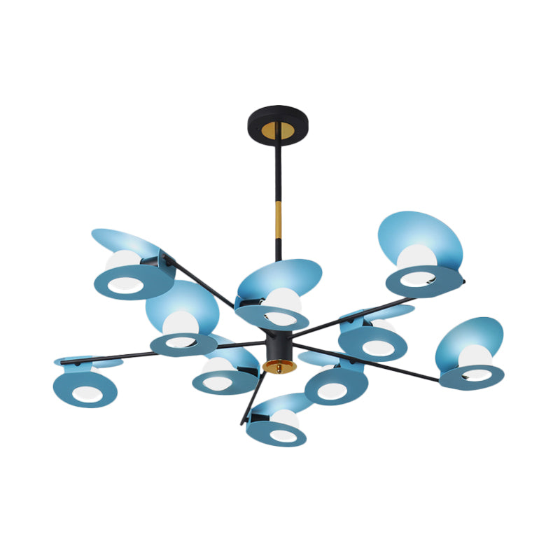 Disk Suspension Light Contemporary Metallic 10 Bulbs Living Room Chandelier Lamp in Blue with Hollow Out Design Clearhalo 'Ceiling Lights' 'Chandeliers' 'Modern Chandeliers' 'Modern' Lighting' 730123