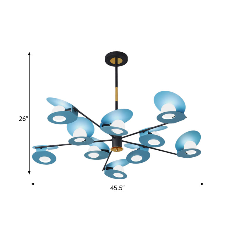 Disk Suspension Light Contemporary Metallic 10 Bulbs Living Room Chandelier Lamp in Blue with Hollow Out Design Clearhalo 'Ceiling Lights' 'Chandeliers' 'Modern Chandeliers' 'Modern' Lighting' 730124