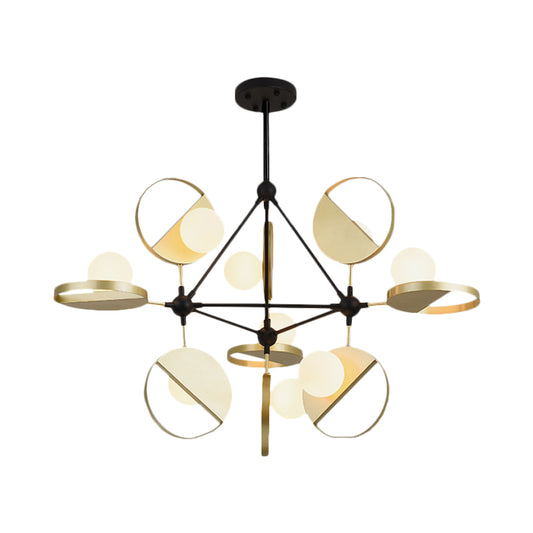 Black and Gold Triangle Frame Flush Light Post-Modern 9 Heads Metal LED Semi Flush Mount Ceiling Lamp Clearhalo 'Ceiling Lights' 'Close To Ceiling Lights' 'Close to ceiling' 'Glass shade' 'Glass' 'Pendant Lights' 'Semi-flushmount' Lighting' 730128