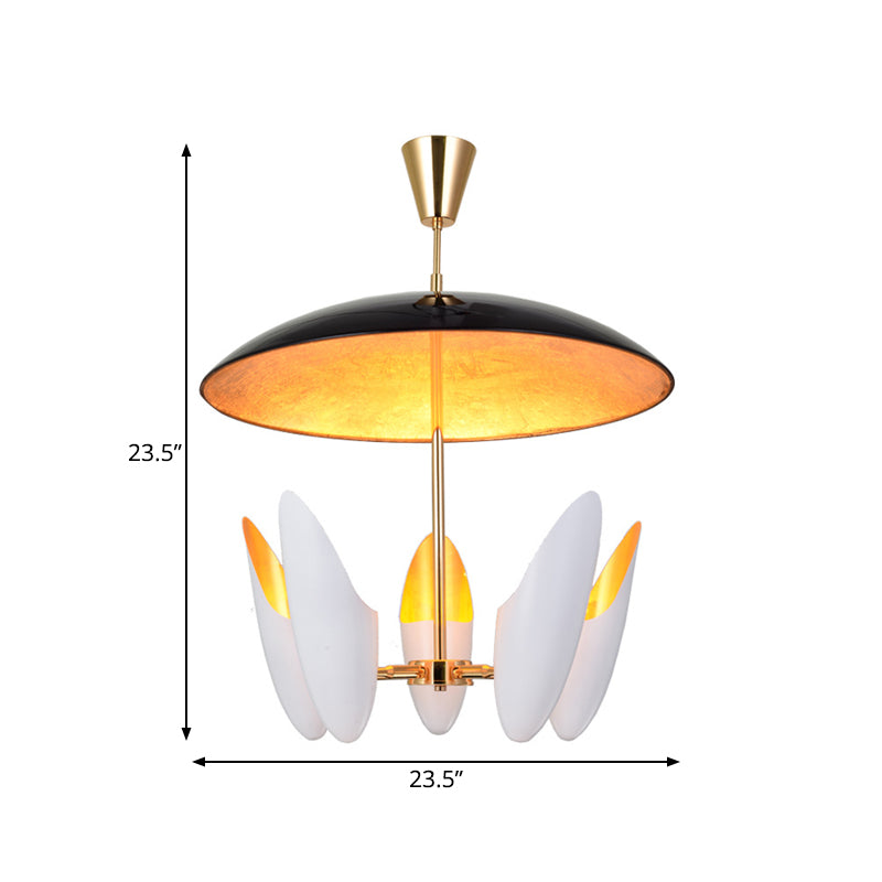 Aluminum Chamfered Capsule Chandelier Post Modern 5 Heads White Pendant Ceiling Lamp with Black Flat Dome Top Clearhalo 'Ceiling Lights' 'Chandeliers' 'Modern Chandeliers' 'Modern' Lighting' 730139