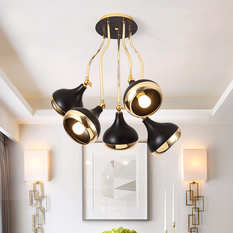 Onion Living Room Semi Flushmount Light Iron 5-Bulb Black and Gold Close to Ceiling Lamp with Wave Arm Clearhalo 'Ceiling Lights' 'Close To Ceiling Lights' 'Close to ceiling' 'Semi-flushmount' Lighting' 730141