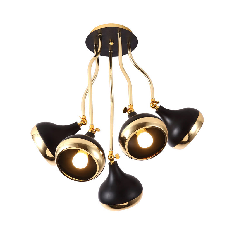 Onion Living Room Semi Flushmount Light Iron 5-Bulb Black and Gold Close to Ceiling Lamp with Wave Arm Clearhalo 'Ceiling Lights' 'Close To Ceiling Lights' 'Close to ceiling' 'Semi-flushmount' Lighting' 730143