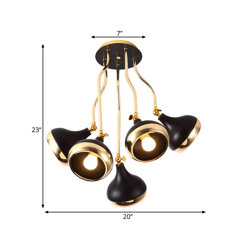 Onion Living Room Semi Flushmount Light Iron 5-Bulb Black and Gold Close to Ceiling Lamp with Wave Arm Clearhalo 'Ceiling Lights' 'Close To Ceiling Lights' 'Close to ceiling' 'Semi-flushmount' Lighting' 730144