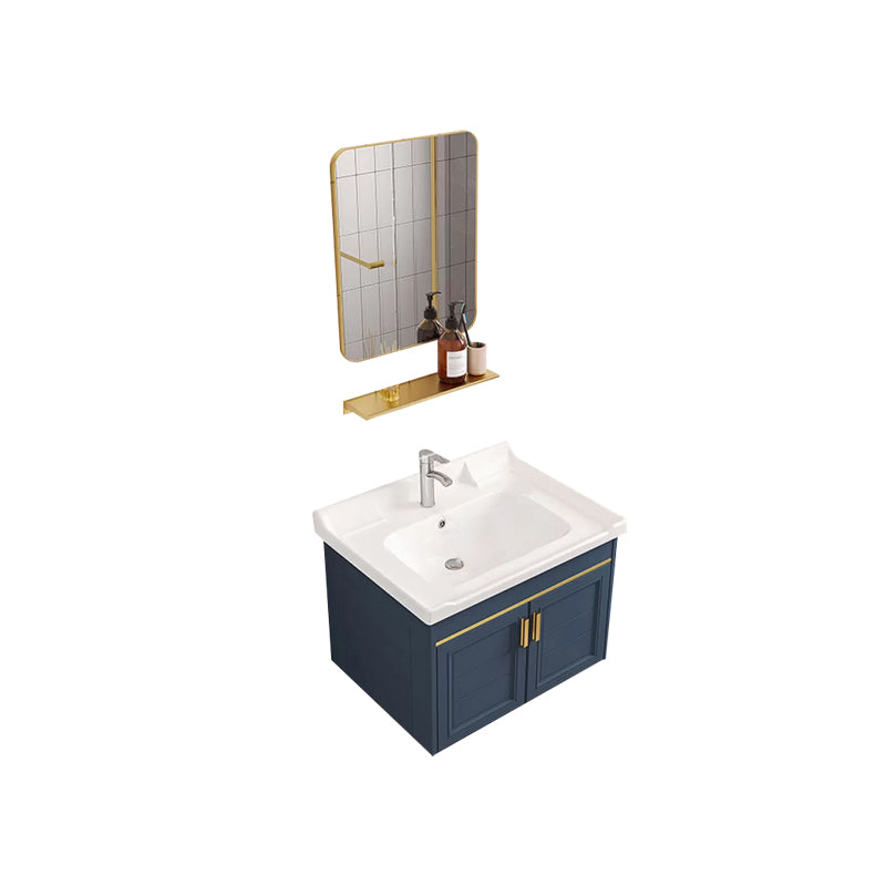 Modern Single Wall Mount Vanity Blue Ceramic Top Sink Vanity Vanity & Faucet & Mirrors 24"L x 16"W x 16"H Square Mirror Clearhalo 'Bathroom Remodel & Bathroom Fixtures' 'Bathroom Vanities' 'bathroom_vanities' 'Home Improvement' 'home_improvement' 'home_improvement_bathroom_vanities' 7301458