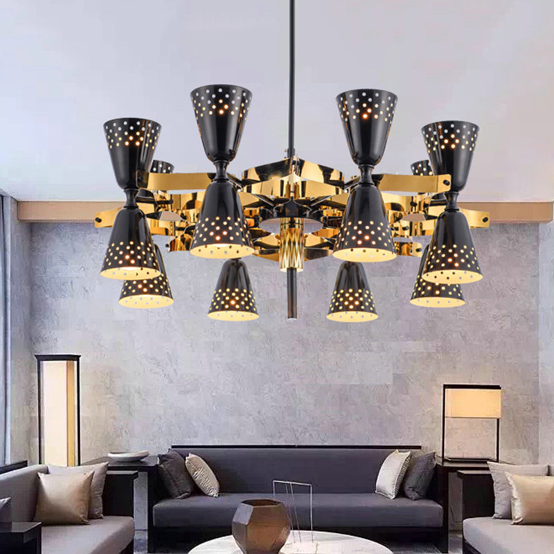 Iron Hourglass Hanging Chandelier Postmodern 16-Light Ceiling Suspension Lamp in Gold and Black Clearhalo 'Ceiling Lights' 'Chandeliers' 'Modern Chandeliers' 'Modern' Lighting' 730146