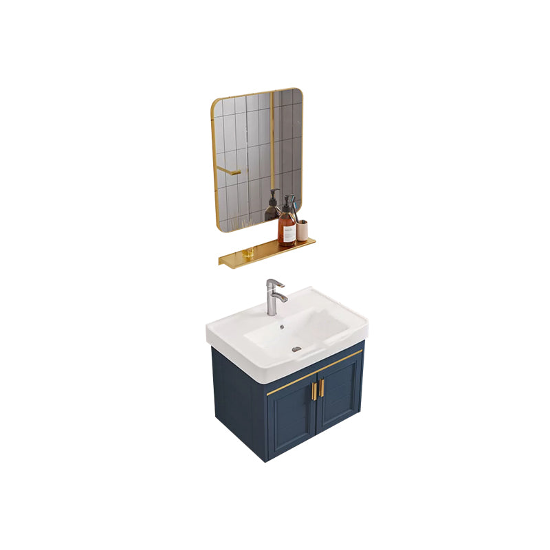 Modern Single Wall Mount Vanity Blue Ceramic Top Sink Vanity Vanity & Faucet & Mirrors 20"L x 14"W x 16"H Square Mirror Clearhalo 'Bathroom Remodel & Bathroom Fixtures' 'Bathroom Vanities' 'bathroom_vanities' 'Home Improvement' 'home_improvement' 'home_improvement_bathroom_vanities' 7301462