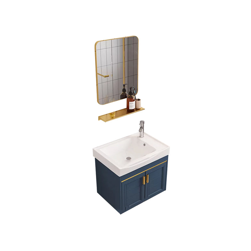 Modern Single Wall Mount Vanity Blue Ceramic Top Sink Vanity Vanity & Faucet & Mirrors 20"L x 12"W x 16"H Square Mirror Clearhalo 'Bathroom Remodel & Bathroom Fixtures' 'Bathroom Vanities' 'bathroom_vanities' 'Home Improvement' 'home_improvement' 'home_improvement_bathroom_vanities' 7301463