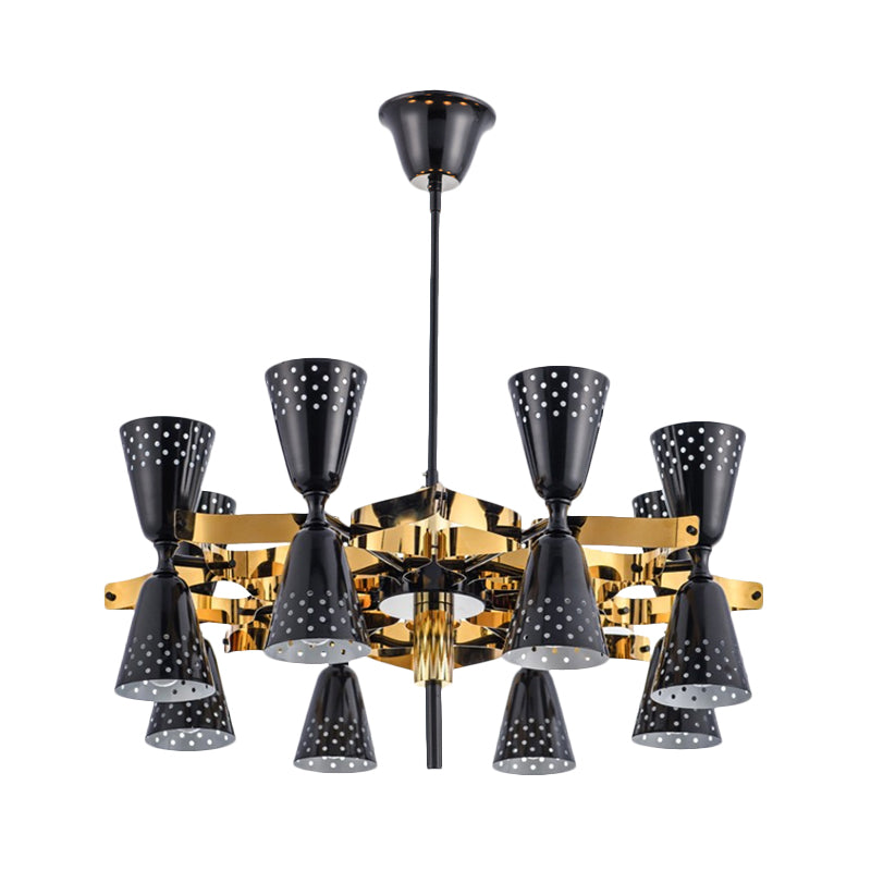 Iron Hourglass Hanging Chandelier Postmodern 16-Light Ceiling Suspension Lamp in Gold and Black Clearhalo 'Ceiling Lights' 'Chandeliers' 'Modern Chandeliers' 'Modern' Lighting' 730147