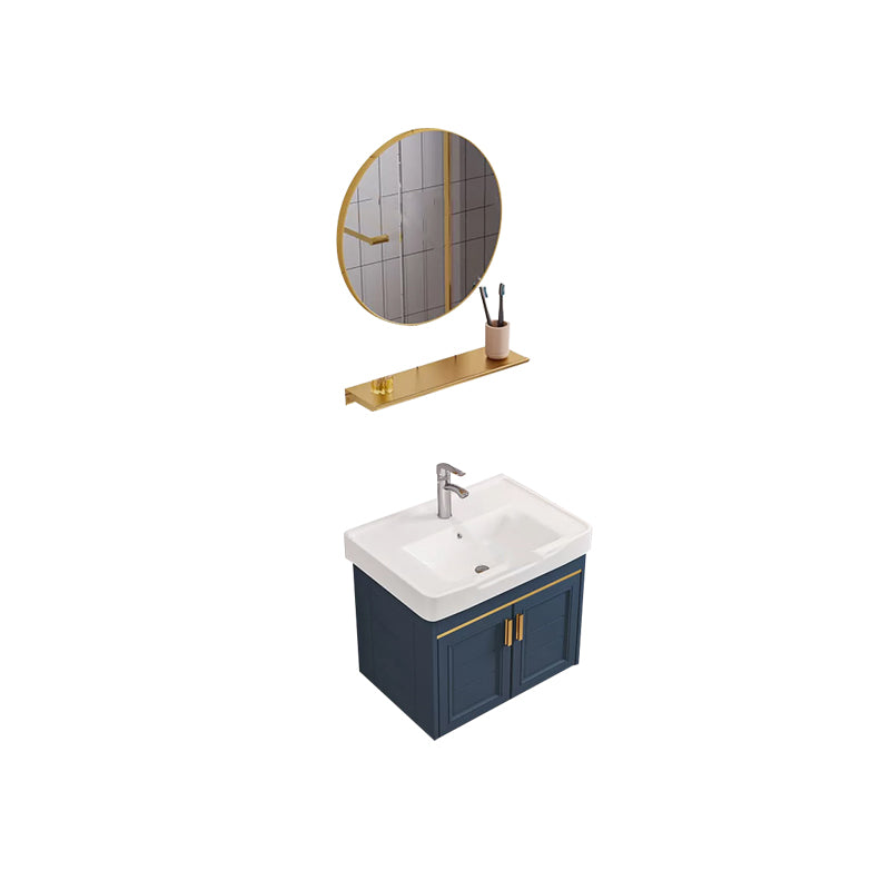 Modern Single Wall Mount Vanity Blue Ceramic Top Sink Vanity Vanity & Faucet & Mirrors 20"L x 14"W x 16"H Round Mirror Clearhalo 'Bathroom Remodel & Bathroom Fixtures' 'Bathroom Vanities' 'bathroom_vanities' 'Home Improvement' 'home_improvement' 'home_improvement_bathroom_vanities' 7301471