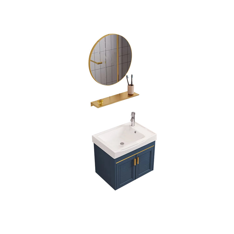Modern Single Wall Mount Vanity Blue Ceramic Top Sink Vanity Vanity & Faucet & Mirrors 20"L x 12"W x 16"H Round Mirror Clearhalo 'Bathroom Remodel & Bathroom Fixtures' 'Bathroom Vanities' 'bathroom_vanities' 'Home Improvement' 'home_improvement' 'home_improvement_bathroom_vanities' 7301473