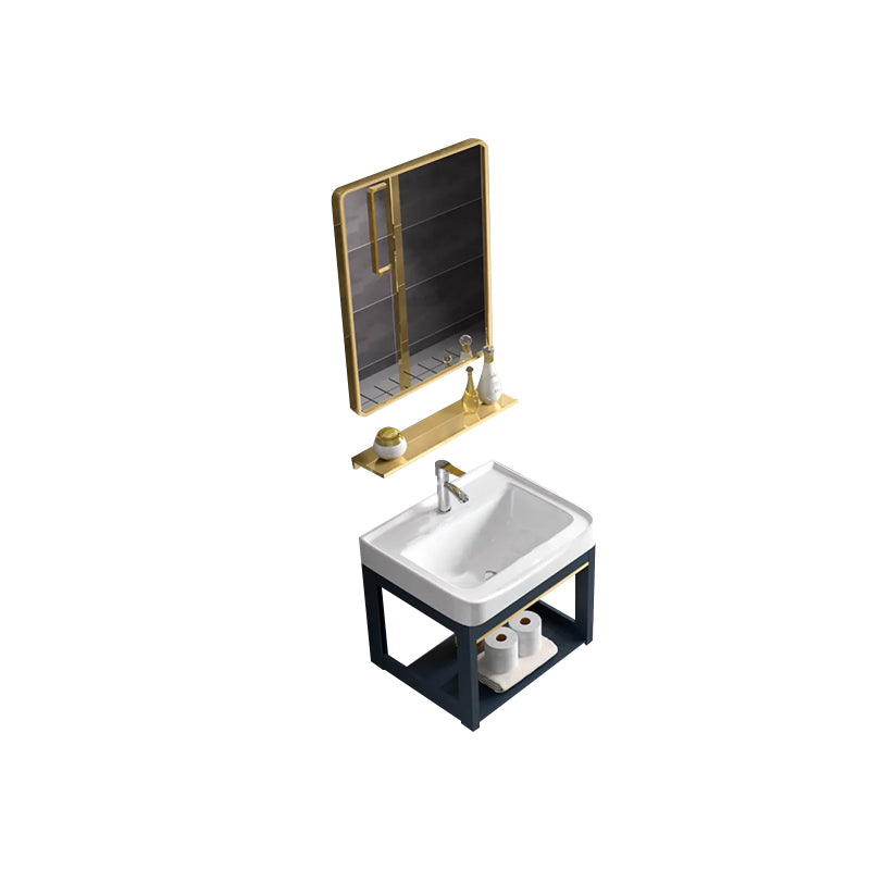 Modern Single Wall Mount Vanity Blue Ceramic Top Sink Vanity Vanity & Faucet & Mirrors Birdcage Clearhalo 'Bathroom Remodel & Bathroom Fixtures' 'Bathroom Vanities' 'bathroom_vanities' 'Home Improvement' 'home_improvement' 'home_improvement_bathroom_vanities' 7301477