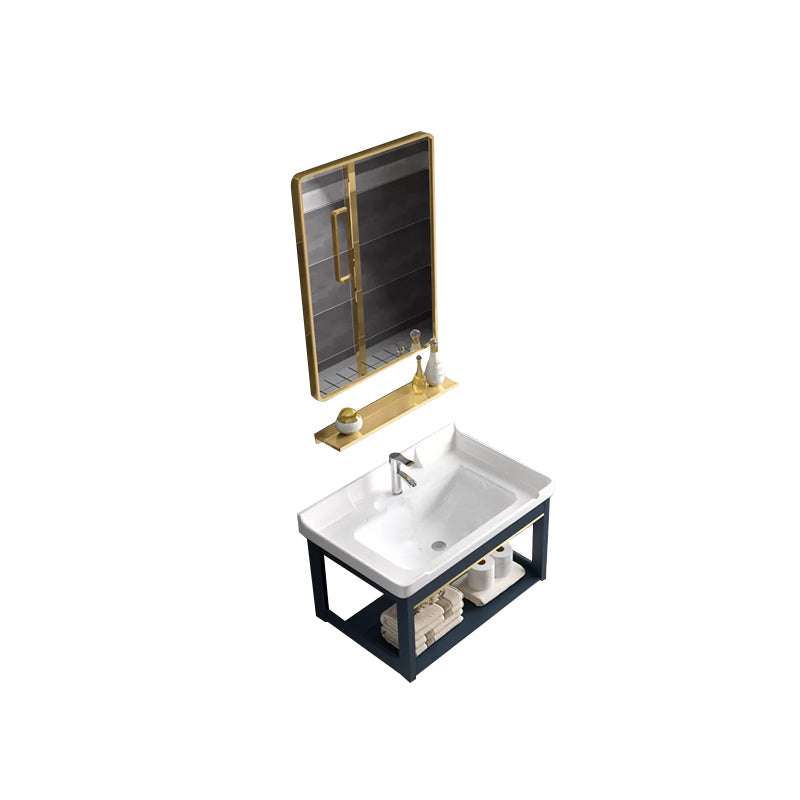 Modern Single Wall Mount Vanity Blue Ceramic Top Sink Vanity Vanity & Faucet & Mirrors 24"L x 16"W x 15"H Birdcage Clearhalo 'Bathroom Remodel & Bathroom Fixtures' 'Bathroom Vanities' 'bathroom_vanities' 'Home Improvement' 'home_improvement' 'home_improvement_bathroom_vanities' 7301478