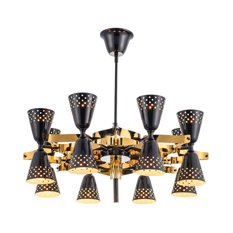 Iron Hourglass Hanging Chandelier Postmodern 16-Light Ceiling Suspension Lamp in Gold and Black Clearhalo 'Ceiling Lights' 'Chandeliers' 'Modern Chandeliers' 'Modern' Lighting' 730148