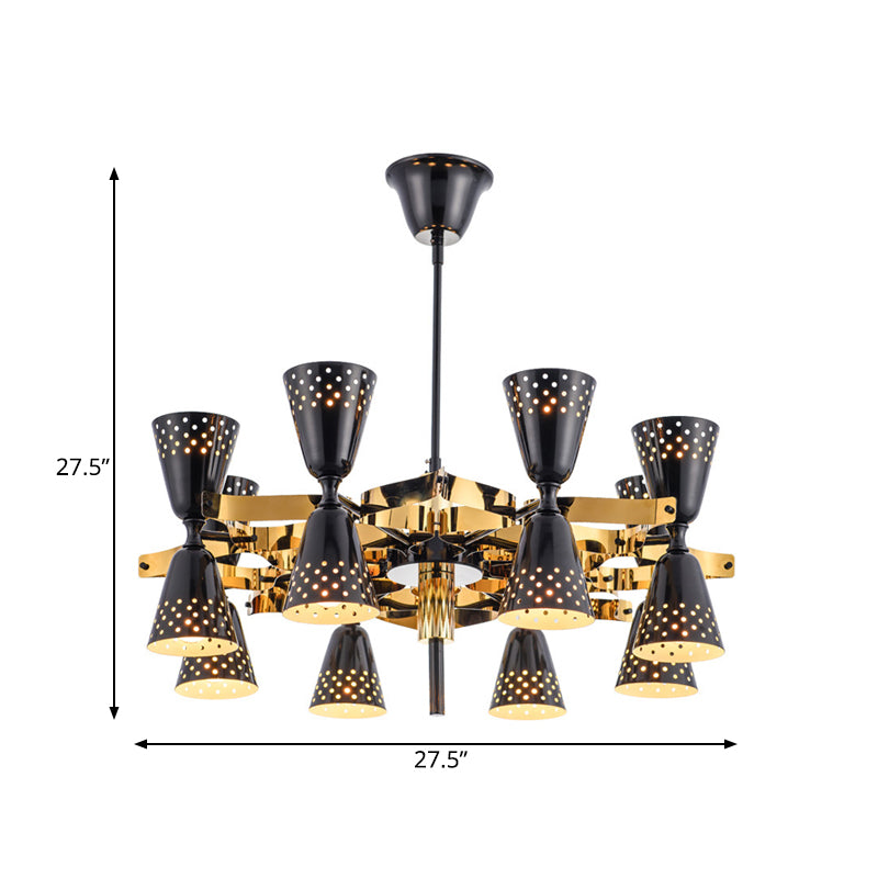 Iron Hourglass Hanging Chandelier Postmodern 16-Light Ceiling Suspension Lamp in Gold and Black Clearhalo 'Ceiling Lights' 'Chandeliers' 'Modern Chandeliers' 'Modern' Lighting' 730149