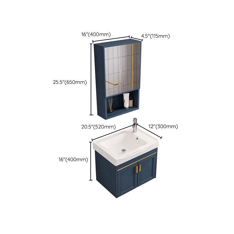 Modern Single Wall Mount Vanity Blue Ceramic Top Sink Vanity Clearhalo 'Bathroom Remodel & Bathroom Fixtures' 'Bathroom Vanities' 'bathroom_vanities' 'Home Improvement' 'home_improvement' 'home_improvement_bathroom_vanities' 7301500