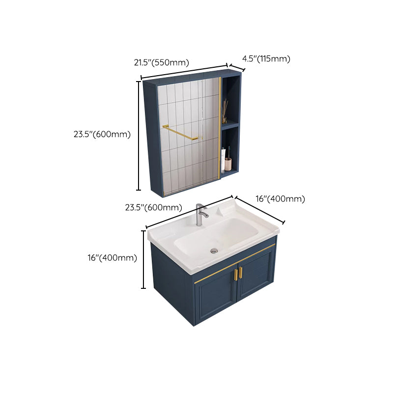 Modern Single Wall Mount Vanity Blue Ceramic Top Sink Vanity Clearhalo 'Bathroom Remodel & Bathroom Fixtures' 'Bathroom Vanities' 'bathroom_vanities' 'Home Improvement' 'home_improvement' 'home_improvement_bathroom_vanities' 7301501