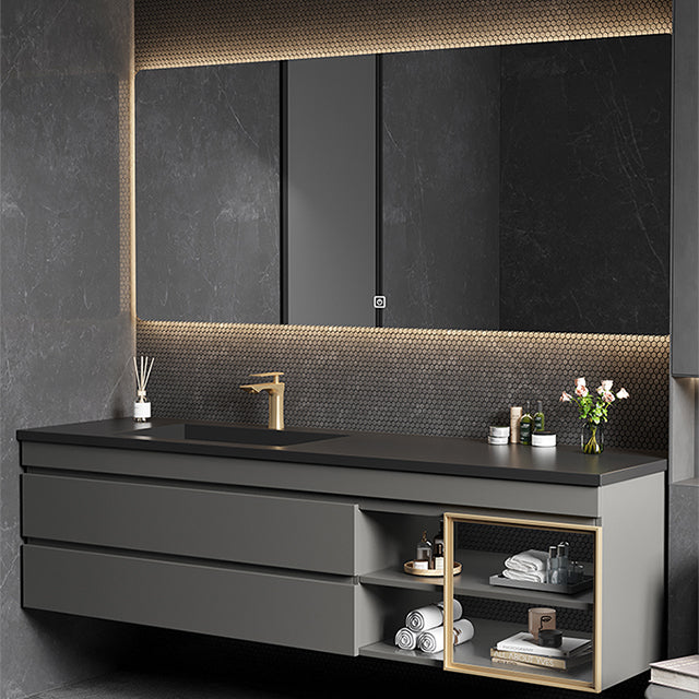 Vanity Set Bathroom Wall Mounted Mirror Storage Shelf Vanity Sink with Faucet Clearhalo 'Bathroom Remodel & Bathroom Fixtures' 'Bathroom Vanities' 'bathroom_vanities' 'Home Improvement' 'home_improvement' 'home_improvement_bathroom_vanities' 7301507