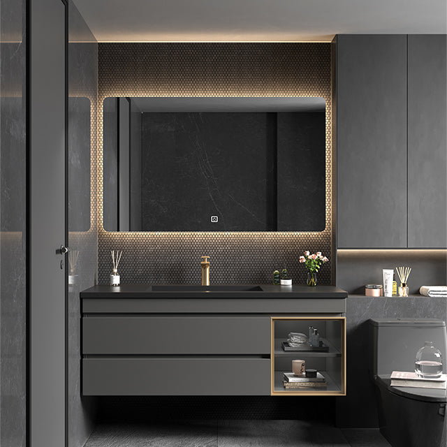 Vanity Set Bathroom Wall Mounted Mirror Storage Shelf Vanity Sink with Faucet Clearhalo 'Bathroom Remodel & Bathroom Fixtures' 'Bathroom Vanities' 'bathroom_vanities' 'Home Improvement' 'home_improvement' 'home_improvement_bathroom_vanities' 7301509