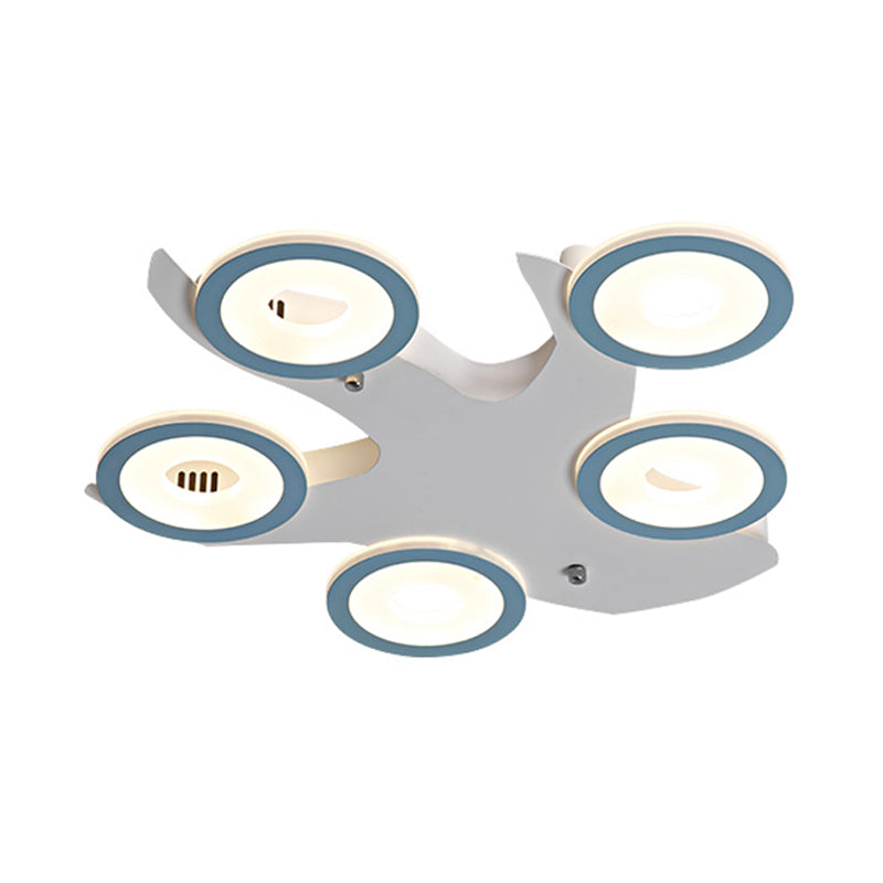 Nordic 5-Ring Flush Ceiling Light Fixture Acrylic LED Bedroom Flush Mount Lamp in Blue with Tree Iron Canopy Clearhalo 'Ceiling Lights' 'Close To Ceiling Lights' 'Close to ceiling' 'Flush mount' Lighting' 730168
