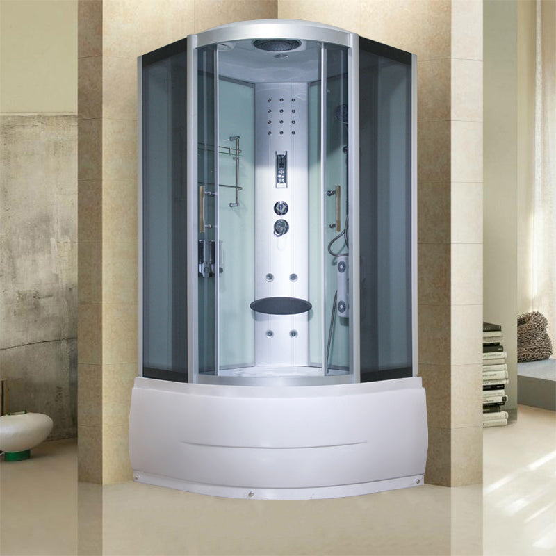 Round Double Sliding Shower Stall Full Frame Tempered Glass Shower Room 35.4"L x 35.4"W x 84.6"H White Clearhalo 'Bathroom Remodel & Bathroom Fixtures' 'Home Improvement' 'home_improvement' 'home_improvement_shower_stalls_enclosures' 'Shower Stalls & Enclosures' 'shower_stalls_enclosures' 'Showers & Bathtubs' 7301925