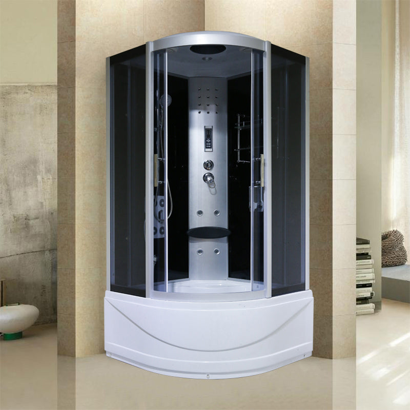 Round Double Sliding Shower Stall Full Frame Tempered Glass Shower Room 39.4"L x 39.4"W x 84.6"H Black Clearhalo 'Bathroom Remodel & Bathroom Fixtures' 'Home Improvement' 'home_improvement' 'home_improvement_shower_stalls_enclosures' 'Shower Stalls & Enclosures' 'shower_stalls_enclosures' 'Showers & Bathtubs' 7301931