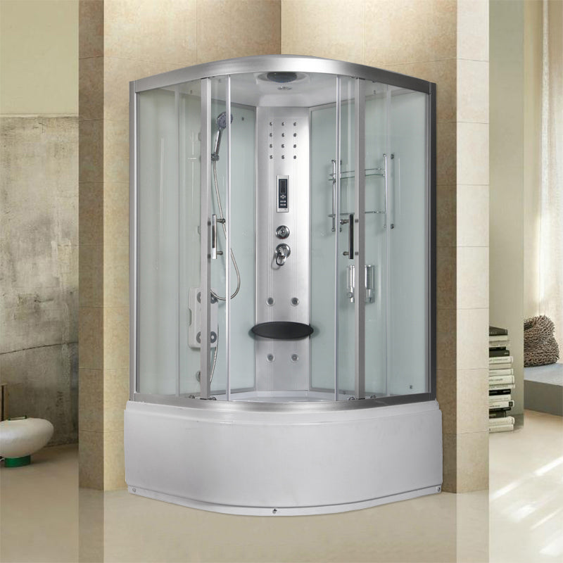 Round Double Sliding Shower Stall Full Frame Tempered Glass Shower Room 43"L x 43"W x 85"H White Clearhalo 'Bathroom Remodel & Bathroom Fixtures' 'Home Improvement' 'home_improvement' 'home_improvement_shower_stalls_enclosures' 'Shower Stalls & Enclosures' 'shower_stalls_enclosures' 'Showers & Bathtubs' 7301932
