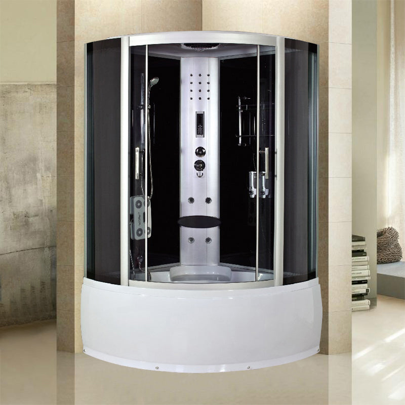 Round Double Sliding Shower Stall Full Frame Tempered Glass Shower Room 47"L x 47"W x 87"H Black Clearhalo 'Bathroom Remodel & Bathroom Fixtures' 'Home Improvement' 'home_improvement' 'home_improvement_shower_stalls_enclosures' 'Shower Stalls & Enclosures' 'shower_stalls_enclosures' 'Showers & Bathtubs' 7301938