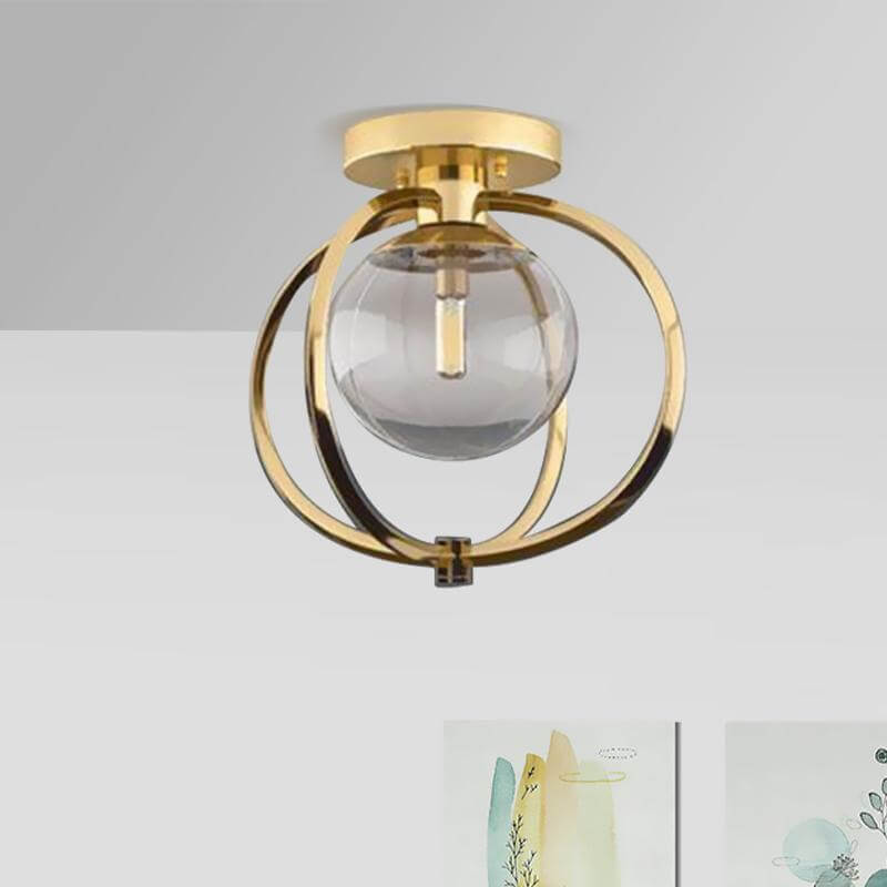 1 Bulb Bedroom Ceiling Light Fixture Modern Gold Metal Semi Flush Mount with Globe Clear Glass Shade Gold Clearhalo 'Ceiling Lights' 'Close To Ceiling Lights' 'Close to ceiling' 'Semi-flushmount' Lighting' 730195-sw