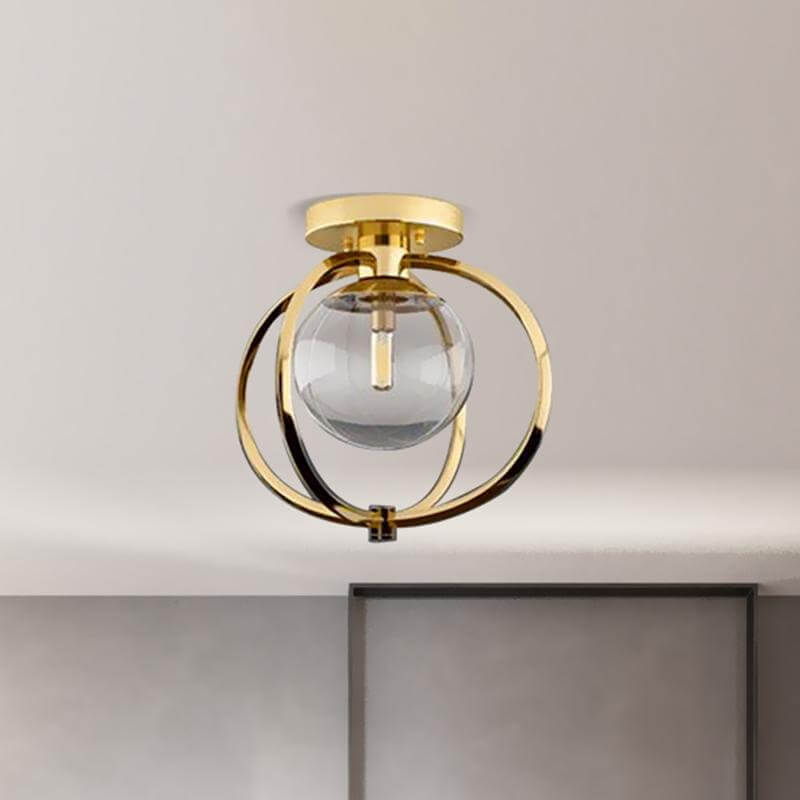 1 Bulb Bedroom Ceiling Light Fixture Modern Gold Metal Semi Flush Mount with Globe Clear Glass Shade Clearhalo 'Ceiling Lights' 'Close To Ceiling Lights' 'Close to ceiling' 'Semi-flushmount' Lighting' 730196-sw