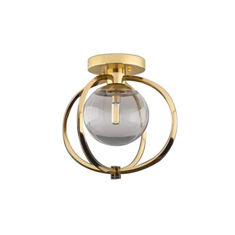 1 Bulb Bedroom Ceiling Light Fixture Modern Gold Metal Semi Flush Mount with Globe Clear Glass Shade Clearhalo 'Ceiling Lights' 'Close To Ceiling Lights' 'Close to ceiling' 'Semi-flushmount' Lighting' 730198-sw