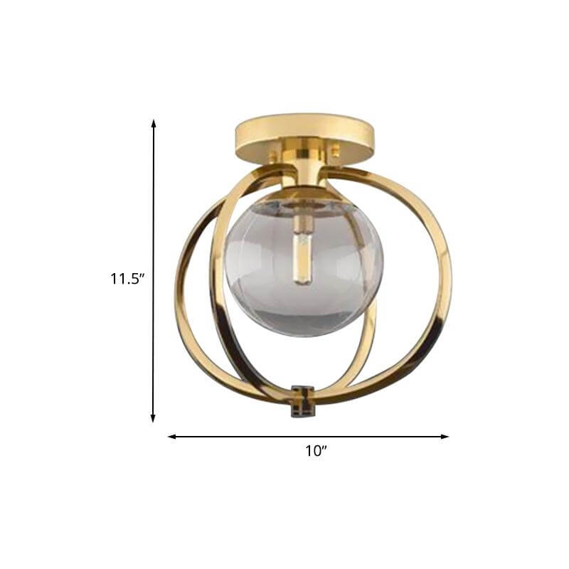 1 Bulb Bedroom Ceiling Light Fixture Modern Gold Metal Semi Flush Mount with Globe Clear Glass Shade Clearhalo 'Ceiling Lights' 'Close To Ceiling Lights' 'Close to ceiling' 'Semi-flushmount' Lighting' 730199-sw