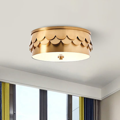 Drum Ceiling Mounted Light Postmodern Iron LED Bedroom Flush Mount Lamp in Gold with Ruffled Edge Gold Clearhalo 'Ceiling Lights' 'Close To Ceiling Lights' 'Close to ceiling' 'Flush mount' Lighting' 730257