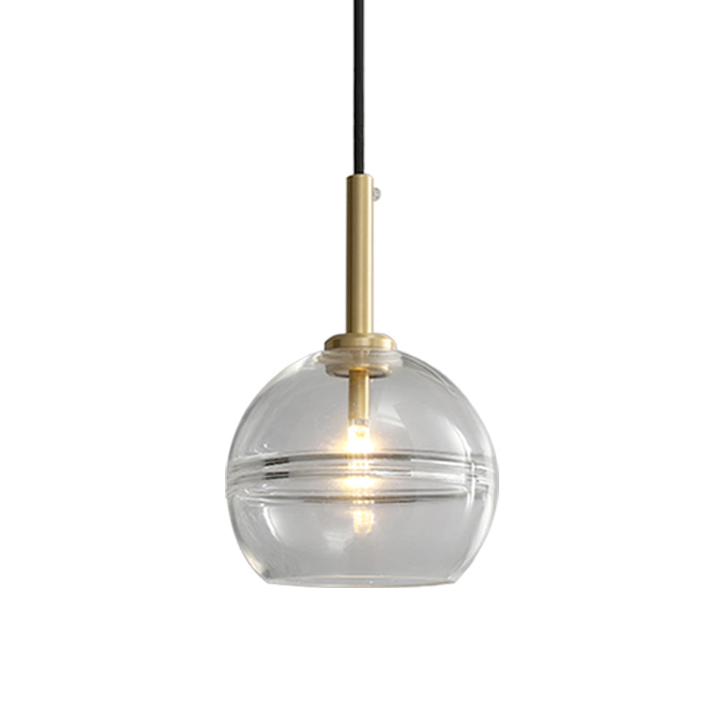 1 Light Living Room Pendant Modernist Brass Hanging Lamp Kit with Sphere Clear/Smoke Gray Ruffle Glass Shade Clearhalo 'Ceiling Lights' 'Chandeliers' 'Glass shade' 'Glass' 'Modern Pendants' 'Modern' 'Pendant Lights' 'Pendants' Lighting' 730343