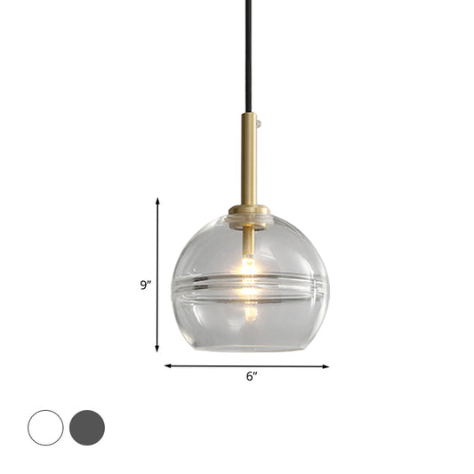 1 Light Living Room Pendant Modernist Brass Hanging Lamp Kit with Sphere Clear/Smoke Gray Ruffle Glass Shade Clearhalo 'Ceiling Lights' 'Chandeliers' 'Glass shade' 'Glass' 'Modern Pendants' 'Modern' 'Pendant Lights' 'Pendants' Lighting' 730344
