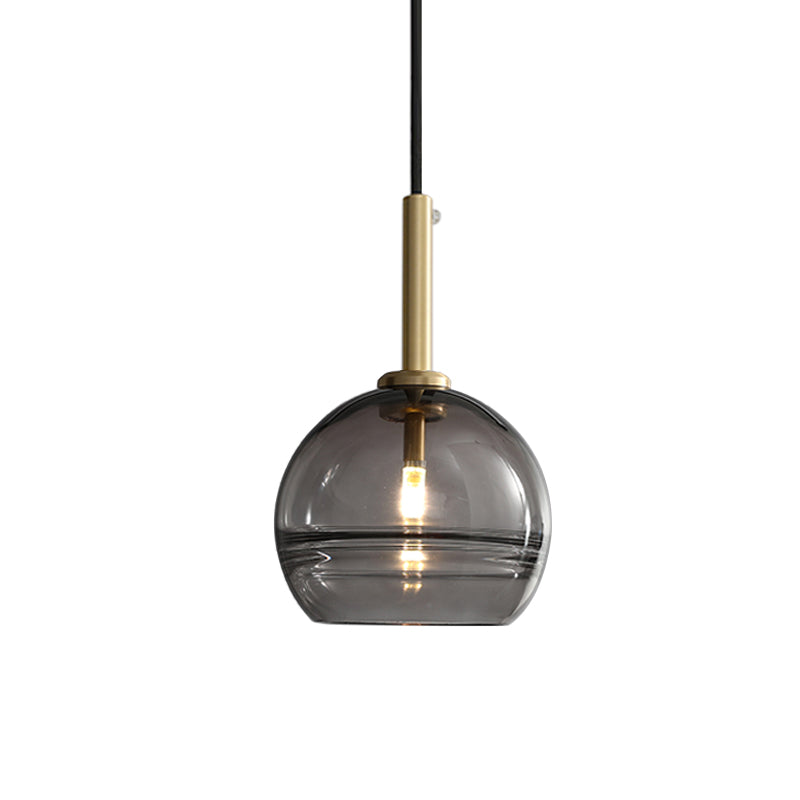 1 Light Living Room Pendant Modernist Brass Hanging Lamp Kit with Sphere Clear/Smoke Gray Ruffle Glass Shade Clearhalo 'Ceiling Lights' 'Chandeliers' 'Glass shade' 'Glass' 'Modern Pendants' 'Modern' 'Pendant Lights' 'Pendants' Lighting' 730347