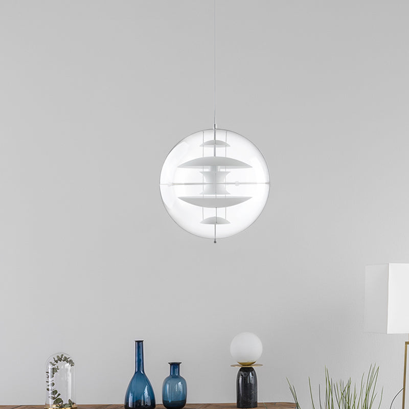 Clear Acrylic Ball Hanging Ceiling Light Modernist 1-Head Suspension Lamp with White/Gold/Silver Disc Deco Inside Clearhalo 'Ceiling Lights' 'Modern Pendants' 'Modern' 'Pendant Lights' 'Pendants' Lighting' 730350