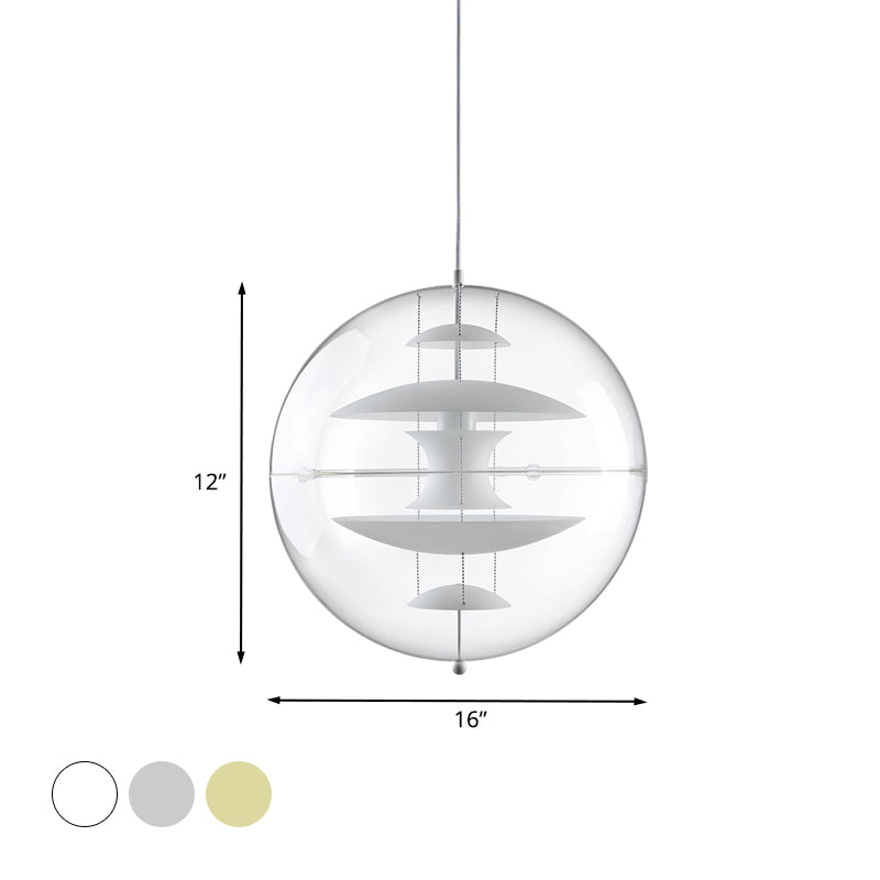 Clear Acrylic Ball Hanging Ceiling Light Modernist 1-Head Suspension Lamp with White/Gold/Silver Disc Deco Inside Clearhalo 'Ceiling Lights' 'Modern Pendants' 'Modern' 'Pendant Lights' 'Pendants' Lighting' 730352