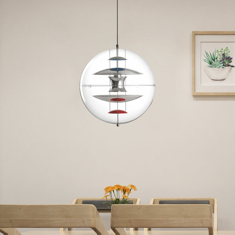 Clear Acrylic Ball Hanging Ceiling Light Modernist 1-Head Suspension Lamp with White/Gold/Silver Disc Deco Inside Silver Clearhalo 'Ceiling Lights' 'Modern Pendants' 'Modern' 'Pendant Lights' 'Pendants' Lighting' 730353