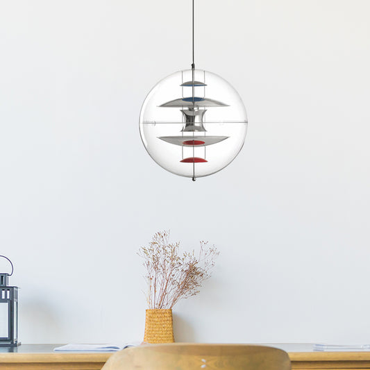 Clear Acrylic Ball Hanging Ceiling Light Modernist 1-Head Suspension Lamp with White/Gold/Silver Disc Deco Inside Clearhalo 'Ceiling Lights' 'Modern Pendants' 'Modern' 'Pendant Lights' 'Pendants' Lighting' 730354