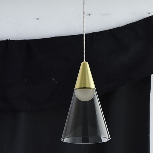 Gold Tapered Hanging Pendant Lamp Postmodern 1 Bulb Smoke Gray Glass Ceiling Light Clearhalo 'Ceiling Lights' 'Glass shade' 'Glass' 'Modern Pendants' 'Modern' 'Pendant Lights' 'Pendants' Lighting' 730416