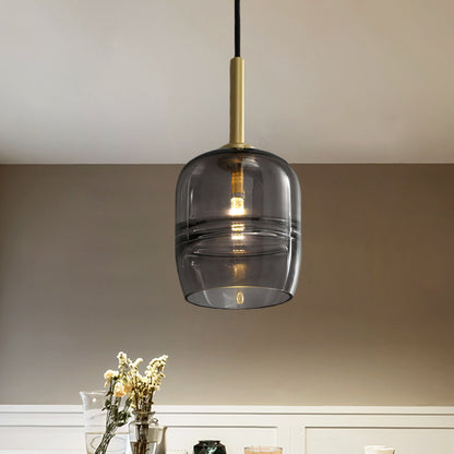 Ruffle Pendant Lighting Minimalism Clear/Smoke Gray Glass 1-Light Bedside Hanging Lamp Fixture in Brass Smoke Gray Clearhalo 'Ceiling Lights' 'Close To Ceiling Lights' 'Glass shade' 'Glass' 'Modern Pendants' 'Modern' 'Pendant Lights' 'Pendants' Lighting' 730467