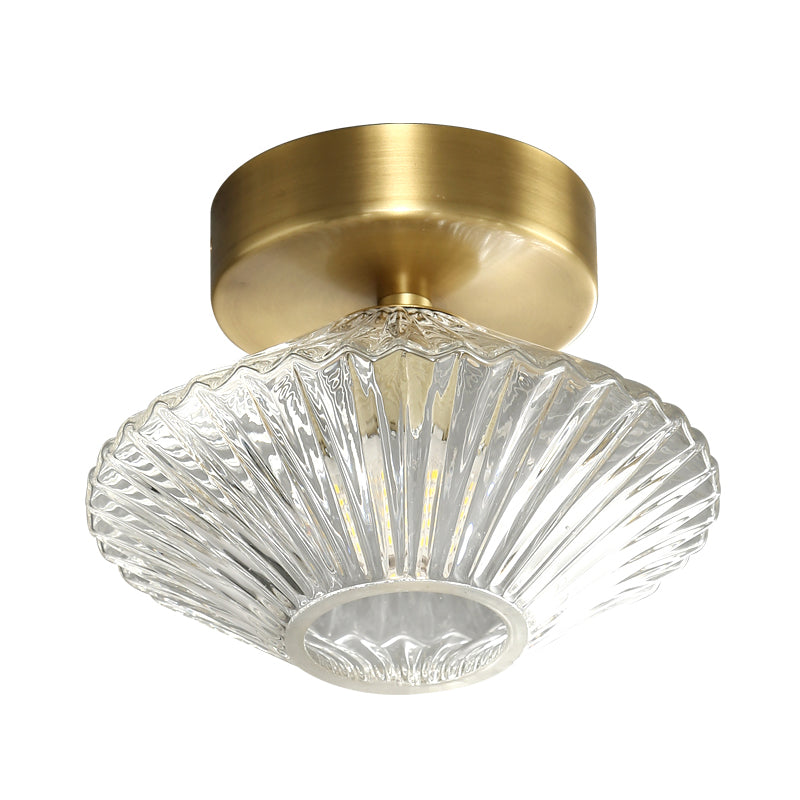Diamond Bedroom Semi Flush Mount Clear Prismatic Glass 1 Head Modernist Flush Light Fixture in Gold Clearhalo 'Ceiling Lights' 'Close To Ceiling Lights' 'Close to ceiling' 'Glass shade' 'Glass' 'Semi-flushmount' Lighting' 730507
