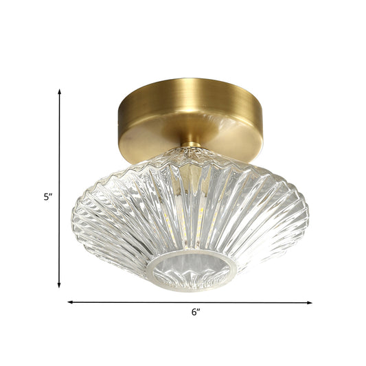Diamond Bedroom Semi Flush Mount Clear Prismatic Glass 1 Head Modernist Flush Light Fixture in Gold Clearhalo 'Ceiling Lights' 'Close To Ceiling Lights' 'Close to ceiling' 'Glass shade' 'Glass' 'Semi-flushmount' Lighting' 730508
