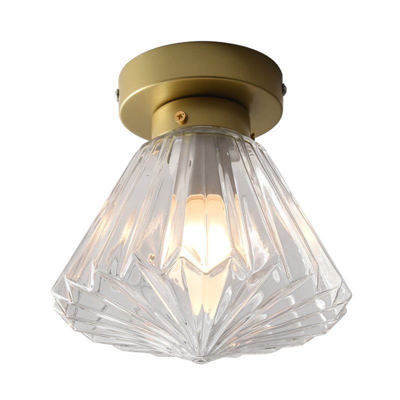 Brass Diamond Flush Ceiling Light Fixture Modernism 1 Bulb Clear Ribbed Glass Flush Lamp for Kitchen Clearhalo 'Ceiling Lights' 'Close To Ceiling Lights' 'Close to ceiling' 'Flush mount' Lighting' 730517