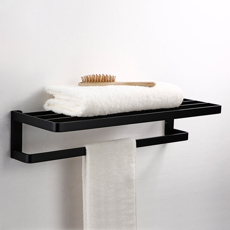 Black Bathroom Accessories Hardware Set with Towel Bar and Bath Shelf Clearhalo 'Bathroom Hardware Sets' 'Bathroom Hardware' 'Bathroom Remodel & Bathroom Fixtures' 'bathroom_hardware_sets' 'Home Improvement' 'home_improvement' 'home_improvement_bathroom_hardware_sets' 7305309