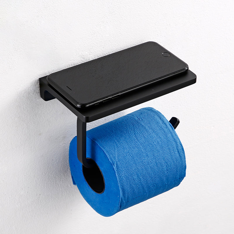 Black Bathroom Accessories Hardware Set with Towel Bar and Bath Shelf Toilet Paper Holder Clearhalo 'Bathroom Hardware Sets' 'Bathroom Hardware' 'Bathroom Remodel & Bathroom Fixtures' 'bathroom_hardware_sets' 'Home Improvement' 'home_improvement' 'home_improvement_bathroom_hardware_sets' 7305310