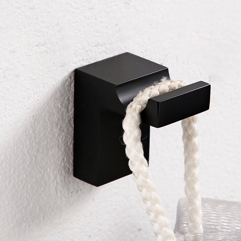 Black Bathroom Accessories Hardware Set with Towel Bar and Bath Shelf Towel Robe Hook Clearhalo 'Bathroom Hardware Sets' 'Bathroom Hardware' 'Bathroom Remodel & Bathroom Fixtures' 'bathroom_hardware_sets' 'Home Improvement' 'home_improvement' 'home_improvement_bathroom_hardware_sets' 7305311
